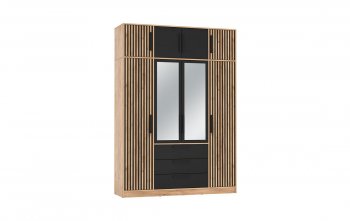 Шкаф 1700 мм 83.07 Вегас (4-х дв.) с зерк. и антресолью черный (Олмеко) в Артёмовском - artyomovskij.mebel-e96.ru