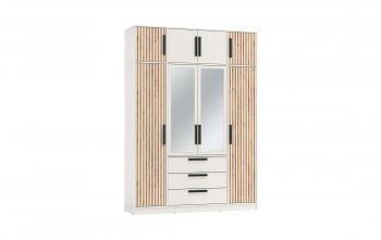 Шкаф 1700 мм 83.07 Вегас (4-х дв.) с зерк. и антресолью белый (Олмеко) в Артёмовском - artyomovskij.mebel-e96.ru