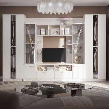 Стенка Венеция ясень белый (БТС) в Артёмовском - artyomovskij.mebel-e96.ru